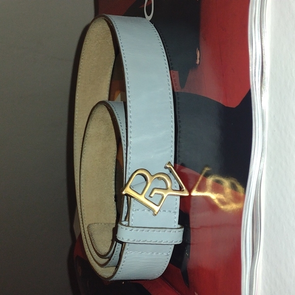 Vintage Bottega Veneta Blue & Gold Leather Belt size Large 33-36 - Picture 1 of 16